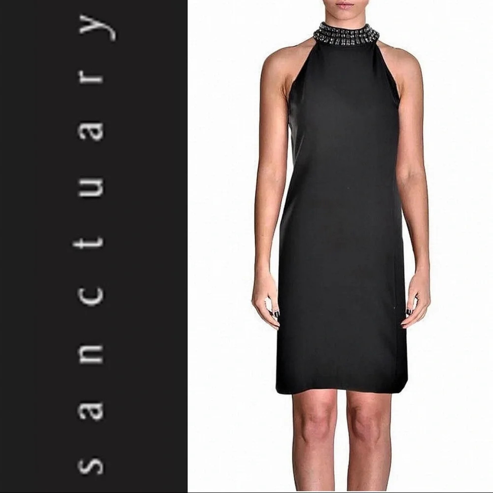 🛍️3/$40 Sanctuary Little Black Dress Rhinestone Collar Size Medium